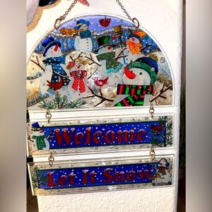 AMIA Christmas Stained Glass Snowmen Welcome, Let it Snow Sign‎